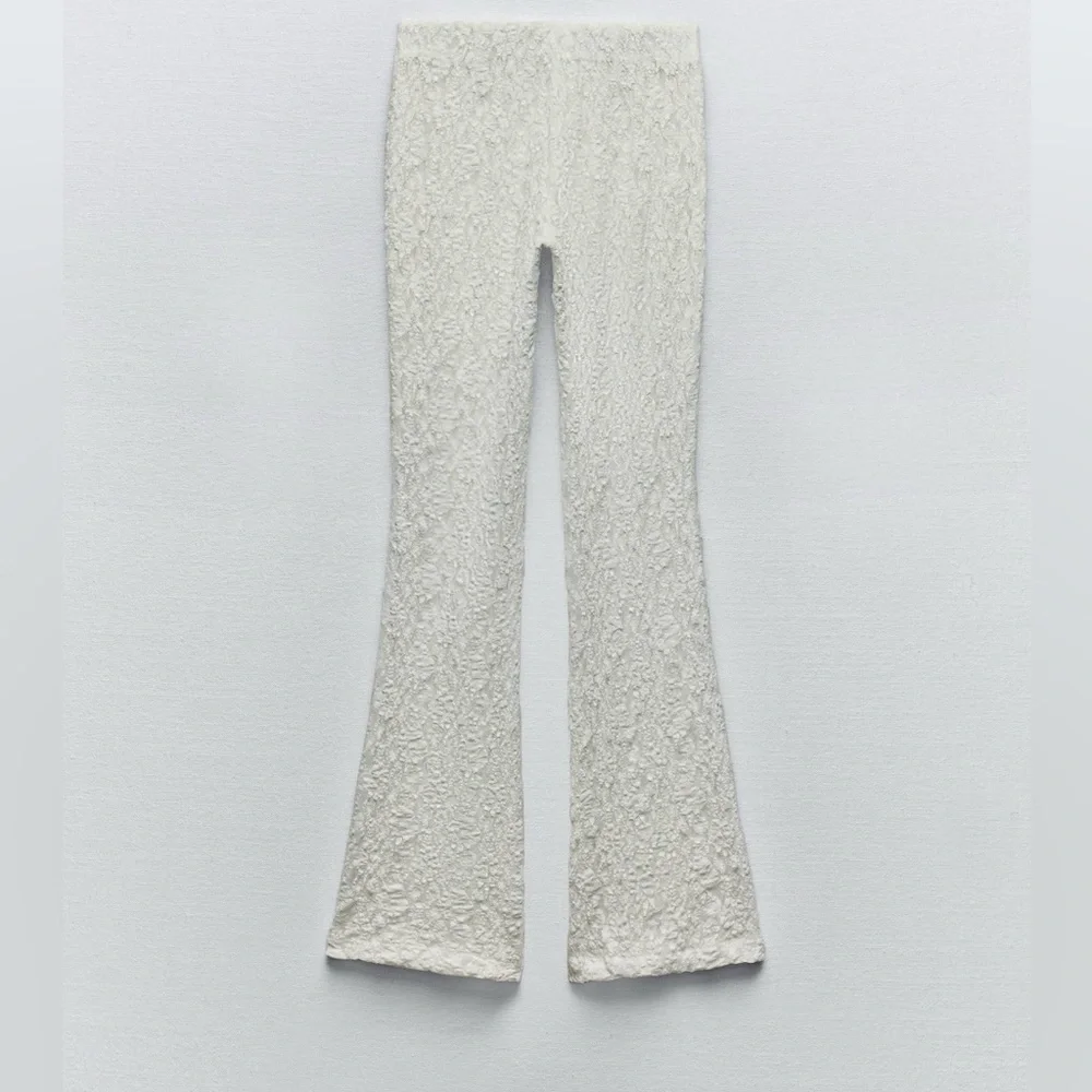 Zara lace white flare split side hem stretchy leggings pants